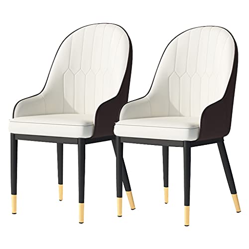HBSSP Esszimmerstühle 2er-Set Küchenstühle Mit Mattem PU-Leder-Rückenlehne Moderne Mid-Century-Wohnzimmerstühle Mit Metallbeinen(White Brown,Golden feet) von HBSSP
