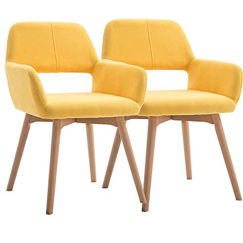 HBSSP Esszimmerstühle 2er Set Moderner Samt-Küchenstuhl Gepolsterte Akzent-Freizeitstühle Mit Massivholzbeinen Design Der Hohlen Rückenlehne(Light Yellow) von HBSSP