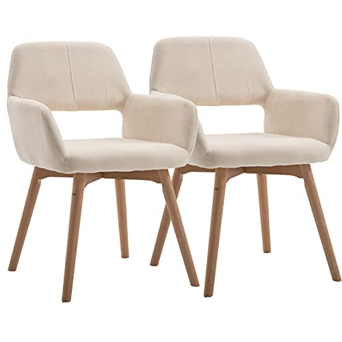 HBSSP Esszimmerstühle 2er Set Moderner Samt-Küchenstuhl Gepolsterte Akzent-Freizeitstühle Mit Massivholzbeinen Design Der Hohlen Rückenlehne(Milky White) von HBSSP