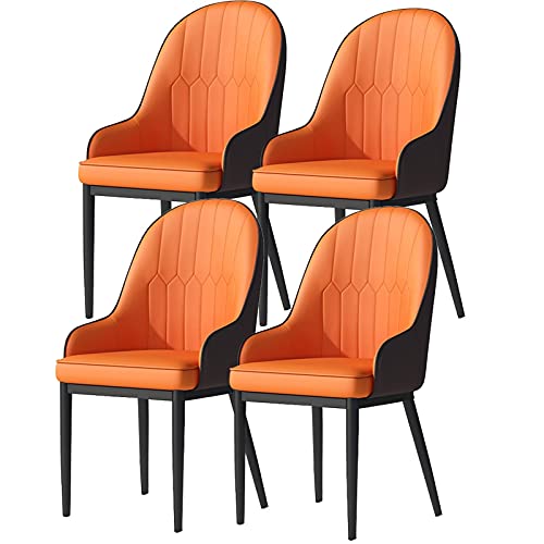 HBSSP Esszimmerstühle 4er-Set Küchenstühle Mit Mattem PU-Leder-Rückenlehne Moderne Mid-Century-Wohnzimmerstühle Mit Metallbeinen(Orange Brown,Black feet) von HBSSP