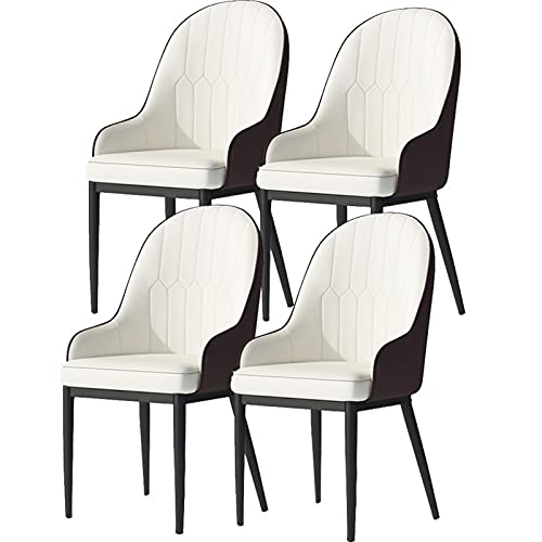 HBSSP Esszimmerstühle 4er-Set Küchenstühle Mit Mattem PU-Leder-Rückenlehne Moderne Mid-Century-Wohnzimmerstühle Mit Metallbeinen(White Brown,Black feet) von HBSSP