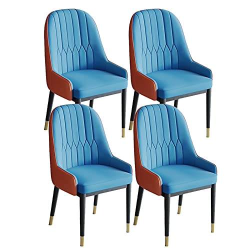 HBSSP Esszimmerstühle 4er-Set Metallbeine Küche Wohnzimmer Stühle Moderne PU-Leder Weicher Sitz Mit Hoher Rückenlehne Lounge Counter Akzent Stühle(Dark Blue+Yellow) von HBSSP