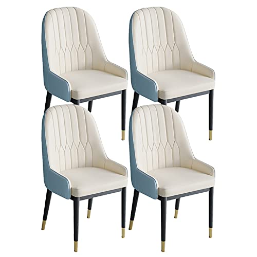 HBSSP Esszimmerstühle 4er-Set Metallbeine Küche Wohnzimmer Stühle Moderne PU-Leder Weicher Sitz Mit Hoher Rückenlehne Lounge Counter Akzent Stühle(Off-White+Blue) von HBSSP