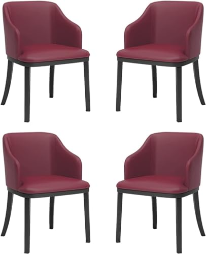 HBSSP Esszimmerstühle 4er-Set Moderner Wohnzimmersessel PU-Leder mit Weichem Sitz Und Hoher Rückenlehne Loungesessel Mit Schwarzen Metallbeinen for Büro Lounge Esszimmer Küche Schlafzimmer(Red) von HBSSP