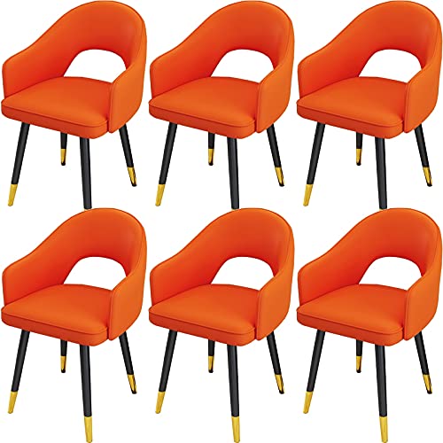 HBSSP Esszimmerstühle 6er-Set,wasserdichte Leder-Küchenstühle Mit Beinen Aus Kohlenstoffstahl,Moderne, Gepolsterte, Weiche Sitz-Wohnzimmersessel Mit Hoher Rückenlehne(Orange) von HBSSP