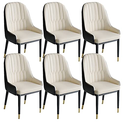 HBSSP Esszimmerstühle 6er-Set Küche Wohnzimmerstühle Moderne PU-Leder-weicher Sitz Mit Hoher Rückenlehne Metallbeine Lounge-Theken-Akzent-Stühle(Off-White+Black) von HBSSP