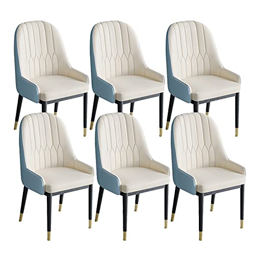 HBSSP Esszimmerstühle 6er-Set Küche Wohnzimmerstühle Moderne PU-Leder-weicher Sitz Mit Hoher Rückenlehne Metallbeine Lounge-Theken-Akzent-Stühle(Off-White+Blue) von HBSSP