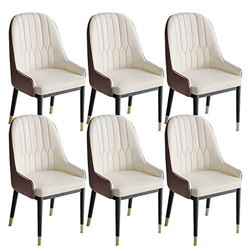 HBSSP Esszimmerstühle 6er-Set Küche Wohnzimmerstühle Moderne PU-Leder-weicher Sitz Mit Hoher Rückenlehne Metallbeine Lounge-Theken-Akzent-Stühle(Off-White+Coffee Color) von HBSSP