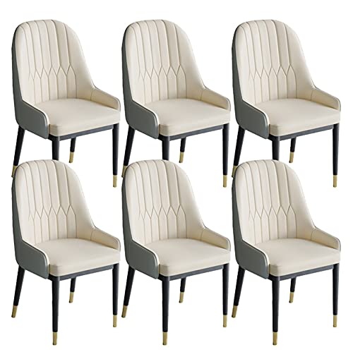 HBSSP Esszimmerstühle 6er-Set Küche Wohnzimmerstühle Moderne PU-Leder-weicher Sitz Mit Hoher Rückenlehne Metallbeine Lounge-Theken-Akzent-Stühle(Off-White+Gray) von HBSSP