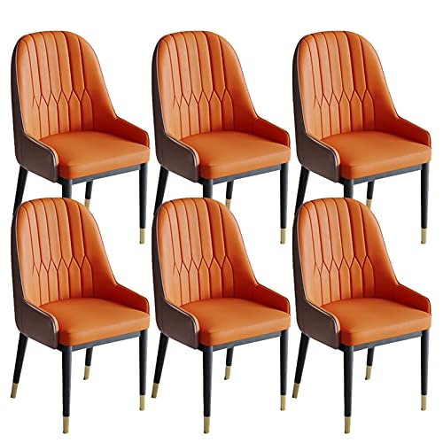 HBSSP Esszimmerstühle 6er-Set Küche Wohnzimmerstühle Moderne PU-Leder-weicher Sitz Mit Hoher Rückenlehne Metallbeine Lounge-Theken-Akzent-Stühle(Orange+Coffee) von HBSSP