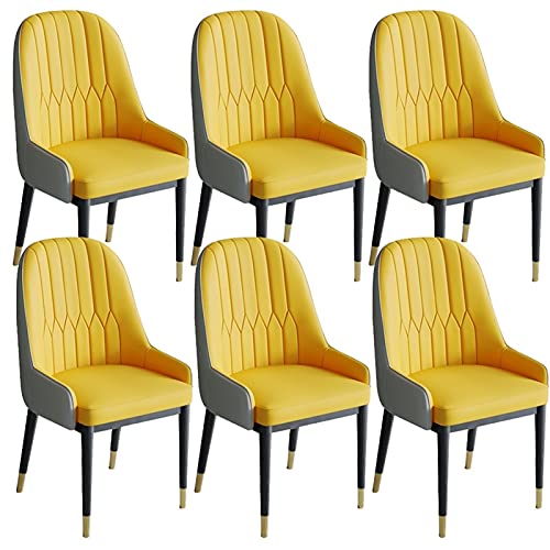 HBSSP Esszimmerstühle 6er-Set Küche Wohnzimmerstühle Moderne PU-Leder-weicher Sitz Mit Hoher Rückenlehne Metallbeine Lounge-Theken-Akzent-Stühle(Yellow+Gray) von HBSSP