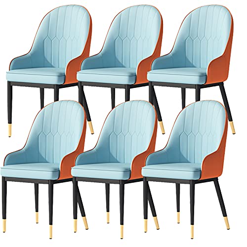 HBSSP Esszimmerstühle 6er-Set Küchenstühle mit Mattem PU-Leder-Rückenlehne Moderne Mid-Century-Wohnzimmerstühle Mit Metallbeinen(Blue-orange,Golden feet) von HBSSP