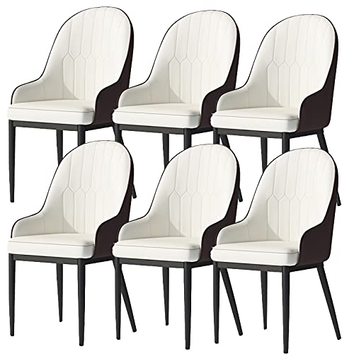 HBSSP Esszimmerstühle 6er-Set Küchenstühle mit Mattem PU-Leder-Rückenlehne Moderne Mid-Century-Wohnzimmerstühle Mit Metallbeinen(White Brown,Black feet) von HBSSP