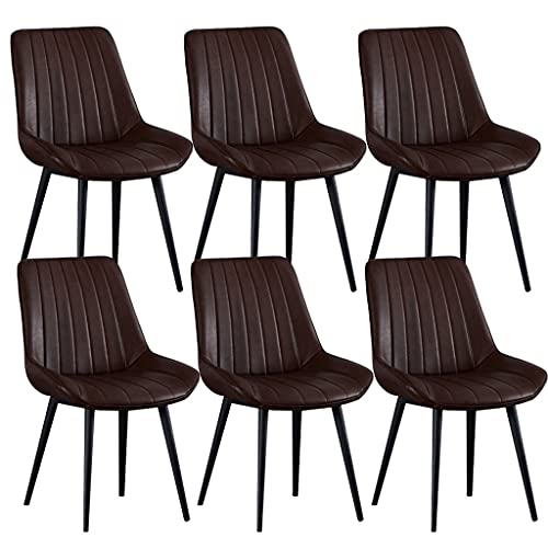 HBSSP Esszimmerstühle 6er-Set Küchenstühle mit PU-Polster-Rückenlehne, Moderne Mid-Century-Wohnzimmerstühle Mit Metallbeinen(Brown,Black feet) von HBSSP