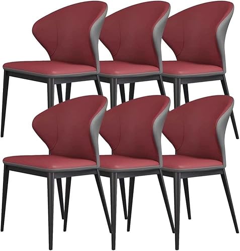 HBSSP Esszimmerstühle 6er-Set Mikrofaser-Leder Küche Schlafzimmer Sofastuhl Küche Wohnzimmer Lounge Thekenstühle Stabile Metallbeine(Dark Red+Dark Grey) von HBSSP