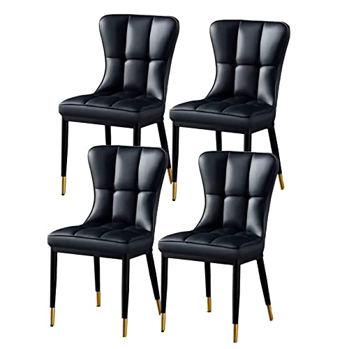 HBSSP Esszimmerstühle Aus PU-Leder 4er-Set,Küchen-Wohnzimmer-Bürostühle,Gepolsterte Küchenstühle Mit Hoher Rückenlehne, Gepolsterte Sitze Und Metallfüße(Black Noir) von HBSSP