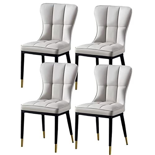 HBSSP Esszimmerstühle Aus PU-Leder 4er-Set,Küchen-Wohnzimmer-Bürostühle,Gepolsterte Küchenstühle Mit Hoher Rückenlehne, Gepolsterte Sitze Und Metallfüße(Light Grey) von HBSSP