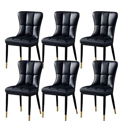 HBSSP Esszimmerstühle Aus PU-Leder 6er-Set,Küchen-Wohnzimmer-Bürostühle,Gepolsterte Küchenstühle Mit Hoher Rückenlehne, Gepolsterte Sitze Und Metallfüße(Black Noir) von HBSSP