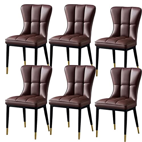 HBSSP Esszimmerstühle Aus PU-Leder 6er-Set,Küchen-Wohnzimmer-Bürostühle,Gepolsterte Küchenstühle Mit Hoher Rückenlehne, Gepolsterte Sitze Und Metallfüße(Brown Marron) von HBSSP