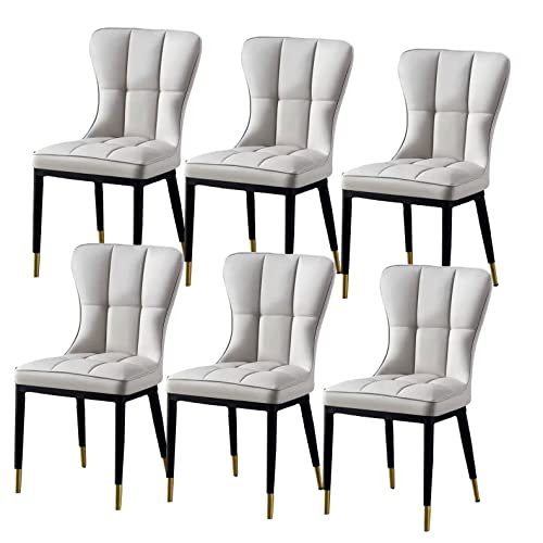 HBSSP Esszimmerstühle Aus PU-Leder 6er-Set,Küchen-Wohnzimmer-Bürostühle,Gepolsterte Küchenstühle Mit Hoher Rückenlehne, Gepolsterte Sitze Und Metallfüße(Light Grey) von HBSSP
