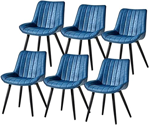 HBSSP Esszimmerstühle Aus PU-Leder 6er-Set,mit Rückenlehne Und Gepolstertem Sitz, Kunstleder-Metallbeine Vintage-Küchenthekenstühle(Blue) von HBSSP