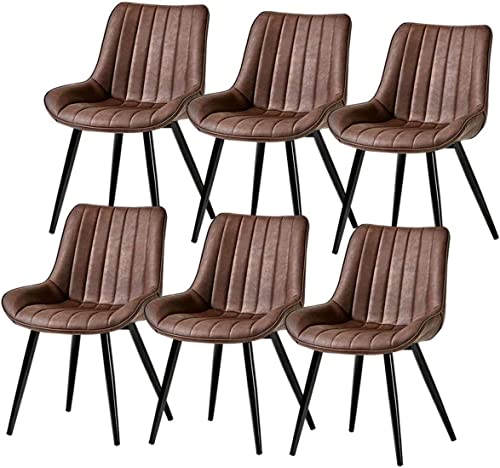 HBSSP Esszimmerstühle Aus PU-Leder 6er-Set,mit Rückenlehne Und Gepolstertem Sitz, Kunstleder-Metallbeine Vintage-Küchenthekenstühle(Brown) von HBSSP