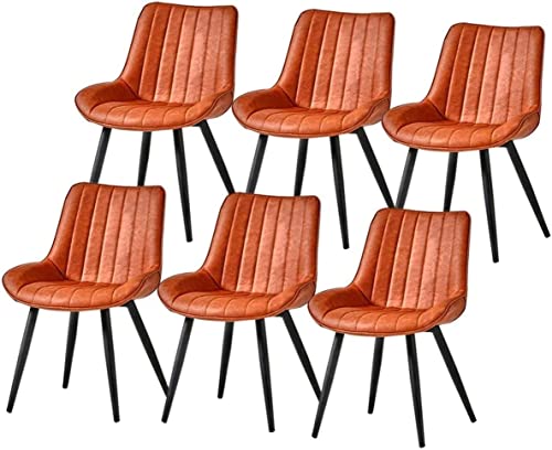 HBSSP Esszimmerstühle Aus PU-Leder 6er-Set,mit Rückenlehne Und Gepolstertem Sitz, Kunstleder-Metallbeine Vintage-Küchenthekenstühle(Orange) von HBSSP