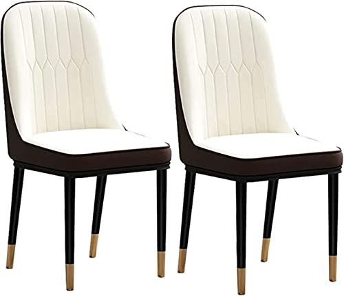 HBSSP Esszimmerstühle Küche 2er-Set Moderne PU-wasserdichte Lederstühle Mit Hoher Rückenlehne Gepolsterter Weicher Sitz Seitenstühle Mit Metallbeinen(Beige+Brown) von HBSSP