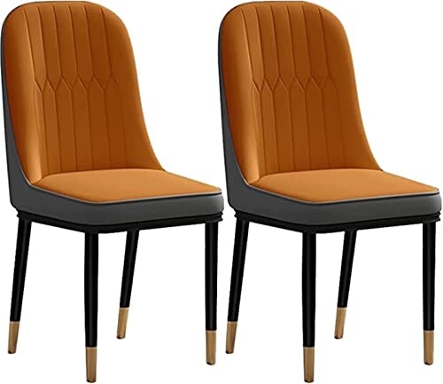 HBSSP Esszimmerstühle Küche 2er-Set Moderne PU-wasserdichte Lederstühle Mit Hoher Rückenlehne Gepolsterter Weicher Sitz Seitenstühle Mit Metallbeinen(Orange+Gray) von HBSSP