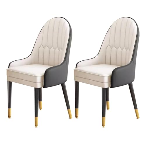 HBSSP Esszimmerstühle Kunstleder 2er-Set Moderner Weicher Sitz mit Hoher Rückenlehne Und Gepolstertem PU-Leder Mit Holzbeinen for Die Küche Zu Hause Das Wohnzimmer Pub Das Café(Black Beige) von HBSSP