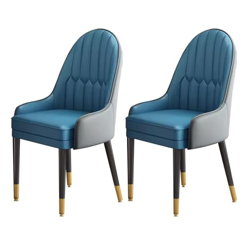 HBSSP Esszimmerstühle Kunstleder 2er-Set Moderner Weicher Sitz mit Hoher Rückenlehne Und Gepolstertem PU-Leder Mit Holzbeinen for Die Küche Zu Hause Das Wohnzimmer Pub Das Café(Dark Gray Blue) von HBSSP