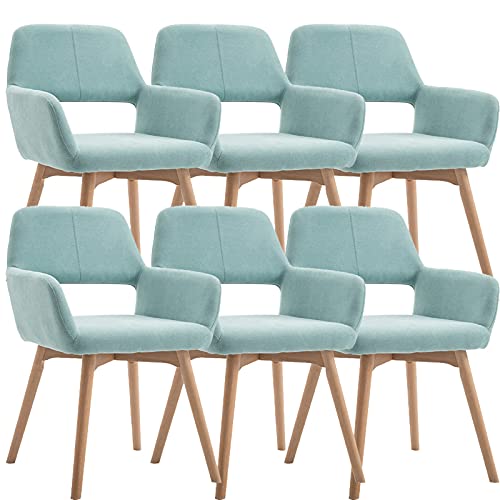 HBSSP Esszimmerstühle Moderner Samt-Küchenstuhl Gepolstertem Akzent Freizeitsessel Mit Massivholzbeinen Hohlen Rückenlehnendesign, 6er Set(Light Green) von HBSSP
