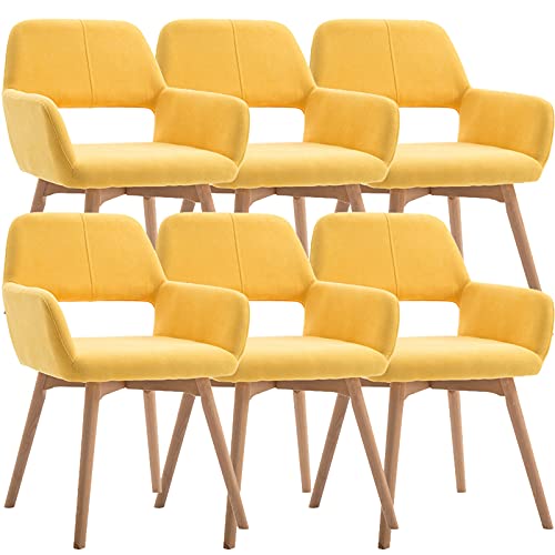 HBSSP Esszimmerstühle Moderner Samt-Küchenstuhl Gepolstertem Akzent Freizeitsessel Mit Massivholzbeinen Hohlen Rückenlehnendesign, 6er Set(Light Yellow) von HBSSP