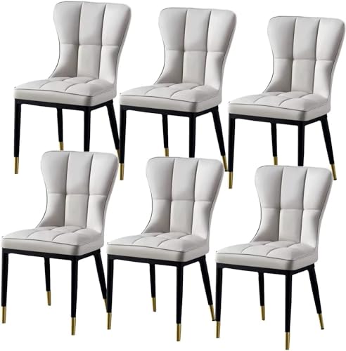 HBSSP Esszimmerstühle PU-Leder 6er-Set,Bürostühle Küche,Wohnzimmer, Gepolsterte Küchenstühle Mit Hoher Rückenlehne, Gepolsterte Sitze Und Metallfüße(Light Gray) von HBSSP