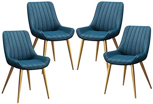 HBSSP Esszimmerstuhl 4er-Set Kitchen Küchenstühle Aus PU-Leder mit Gepolstertem Sitz Und Rückenlehne Lounge-Stuhl mit Metallbeinen(Blue) von HBSSP