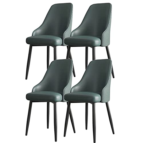 HBSSP Esszimmerstuhl 4er-Set mit Dickem Leder Und Sessel mit Rückenlehne, Schwarze Metallfüße mit Fußpolstern – Gepolsterter Lounge-Schminkstuhl(Green) von HBSSP