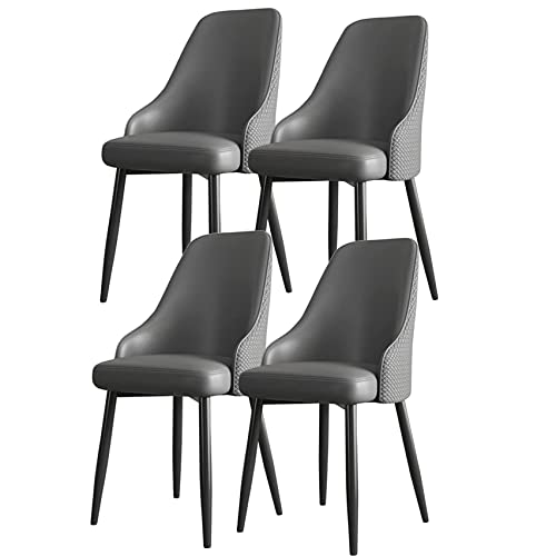 HBSSP Esszimmerstuhl 4er-Set mit Dickem Leder Und Sessel mit Rückenlehne, Schwarze Metallfüße mit Fußpolstern – Gepolsterter Lounge-Schminkstuhl(Grey) von HBSSP