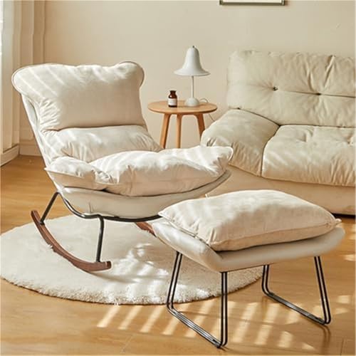 HBSSP Gemütlicher Schaukelstuhl Innenbereich mit Fußstütze – Moderner Schaukelstuhl mit Akzent for Schlafzimmer Und Wohnzimmer – Perfekter Lesesessel for Ultimativen Komfort(White) von HBSSP