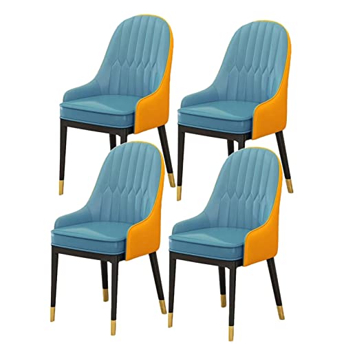 HBSSP Gepolsterte Esszimmerstühle 4er-Set,Moderner Küchenstuhl Aus PU-Leder Mit Hoher Rückenlehne Freizeitstuhl Küche Und Wohnzimmer,Bürostuhl Mit Metallfüßen(Blue Bleu) von HBSSP