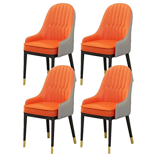 HBSSP Gepolsterte Esszimmerstühle 4er-Set,Moderner Küchenstuhl Aus PU-Leder Mit Hoher Rückenlehne Freizeitstuhl Küche Und Wohnzimmer,Bürostuhl Mit Metallfüßen(Orange A) von HBSSP