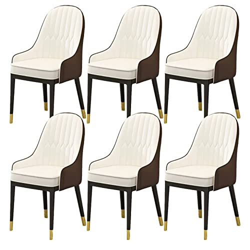 HBSSP Gepolsterte Esszimmerstühle 6er-Set,Moderner Küchenstuhl Aus PU-Leder Mit Hoher Rückenlehne Freizeitstuhl Küche Und Wohnzimmer,Bürostuhl Mit Metallfüßen(Beige B) von HBSSP