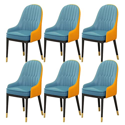 HBSSP Gepolsterte Esszimmerstühle 6er-Set,Moderner Küchenstuhl Aus PU-Leder Mit Hoher Rückenlehne Freizeitstuhl Küche Und Wohnzimmer,Bürostuhl Mit Metallfüßen(Blue Bleu) von HBSSP