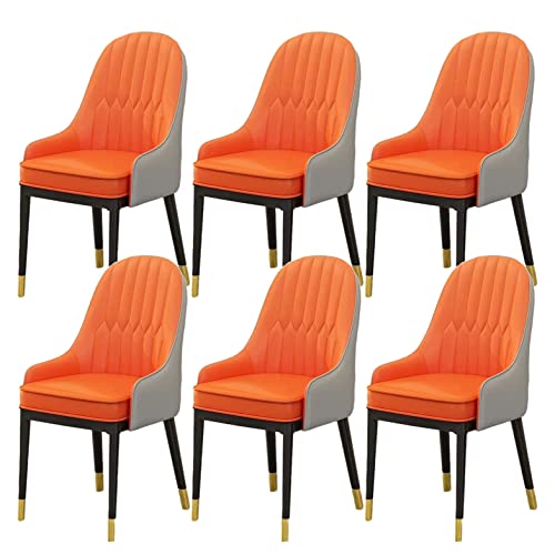 HBSSP Gepolsterte Esszimmerstühle 6er-Set,Moderner Küchenstuhl Aus PU-Leder Mit Hoher Rückenlehne Freizeitstuhl Küche Und Wohnzimmer,Bürostuhl Mit Metallfüßen(Orange A) von HBSSP