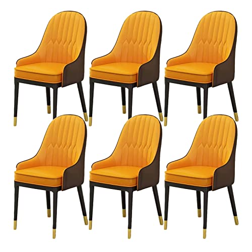 HBSSP Gepolsterte Esszimmerstühle 6er-Set,Moderner Küchenstuhl Aus PU-Leder Mit Hoher Rückenlehne Freizeitstuhl Küche Und Wohnzimmer,Bürostuhl Mit Metallfüßen(Orange B) von HBSSP