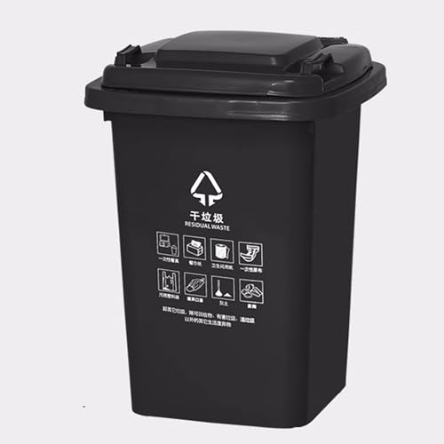 HBSSP Großer Mülleimer Außenmülleimer mit Rädern Deckel,30L 50L Großer Küchenmülleimer, Für Veranda, Hinterhof, Terrasse, Terrasse(Black A,30L) von HBSSP