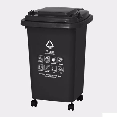 HBSSP Großer Mülleimer Außenmülleimer mit Rädern Deckel,30L 50L Großer Küchenmülleimer, Für Veranda, Hinterhof, Terrasse, Terrasse(Black B,50L) von HBSSP