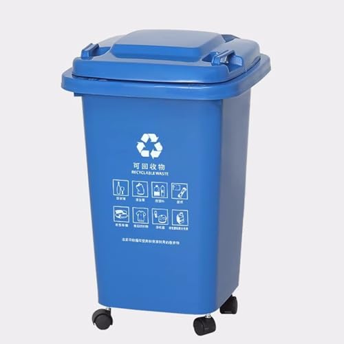 HBSSP Großer Mülleimer Außenmülleimer mit Rädern Deckel,30L 50L Großer Küchenmülleimer, Für Veranda, Hinterhof, Terrasse, Terrasse(Blue B,30L) von HBSSP