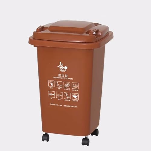 HBSSP Großer Mülleimer Außenmülleimer mit Rädern Deckel,30L 50L Großer Küchenmülleimer, Für Veranda, Hinterhof, Terrasse, Terrasse(Braun B,30L) von HBSSP