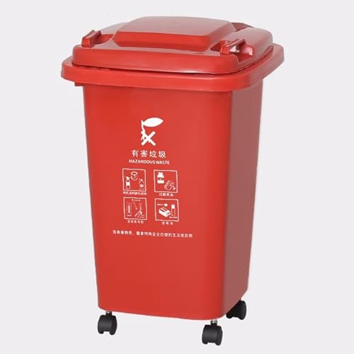 HBSSP Großer Mülleimer Außenmülleimer mit Rädern Deckel,30L 50L Großer Küchenmülleimer, Für Veranda, Hinterhof, Terrasse, Terrasse(Red B,30L) von HBSSP