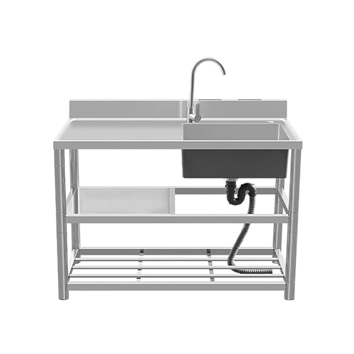 HBSSP Großes Einzelbecken-Spülbecken Edelstahl Außenbereich mit Warm- Und Kaltwasserhahn Und Abtropfgestell Handwaschstation mit 1 Fach(Left Cold,110x50x80cm) von HBSSP
